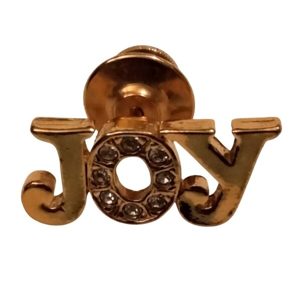Gold Tone Rhinestone Joy Lapel Pin Pinback - Picture 1 of 3